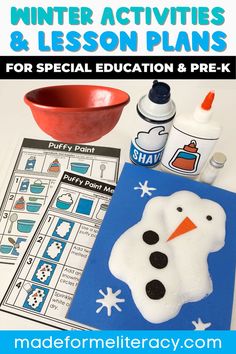 Front view of instructions and materials for a melted snowman activity for special needs and pre-k Special Education Preschool Activities, Recipes Writing, Easy Art Crafts, Monthly Lesson Plan, December Preschool Themes, Literacy Lesson Plans, January Lesson Plans, December Lesson Plans, Christmas Lesson Plan