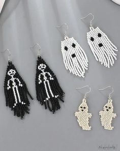 Lasaky - 1 pair of Halloween beaded ghost earrings Halloween Motive, Halloween Beads, Ghost Earrings, Rice Bead, Long Dangle Earrings, Beaded Skull, Halloween Jewelry, Beaded Dangle Earrings, Brick Stitch