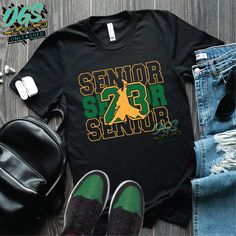 a t - shirt with the words senior star senior on it next to some shoes