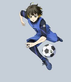 an anime character is kicking a soccer ball