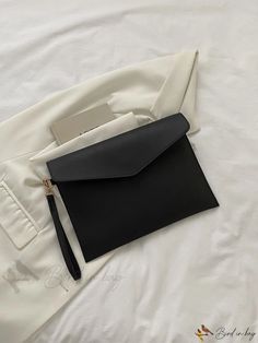 Bird in Bag - Black Envelope Clutch Bag Trendy Office Pouch Clutch, Trendy Pouch Clutch For Office, Trendy Office Clutch In Pouch Shape, Trendy Office Envelope Bag, Trendy Envelope Bag For Office, Chic Envelope Bags For Office, Black Everyday Envelope Bag, Black Envelope Bag For Everyday, Minimalist Everyday Envelope Bag