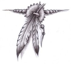 a drawing of a feather with beads on it's end and an arrow in the middle