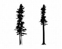 two black and white silhouettes of trees on a white background, one is tall