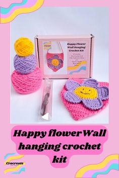 the happy flower wall hanging crochet kit is ready to be used for crafts