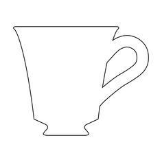 a black and white line drawing of a coffee cup with the handle extended to the side