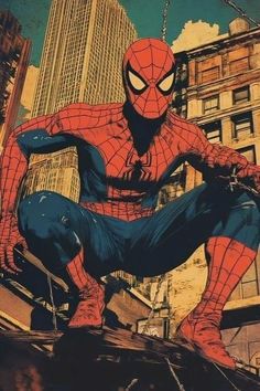 a spider man sitting on top of a building