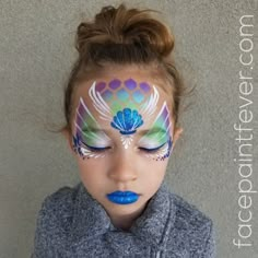 Easy Mermaid Face Paint, Mermaid Face Paint Kids Easy, Ariel Face Paint, Mermaid Makeup For Kids, Face Paint Mermaid, Face Painting Mermaid, Mermaid Face Painting, Mermaid Face Paint, Mermaid Costume Diy