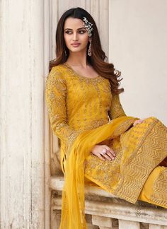 Latest Yellow Pakistani Indian Salwar Kameez Party Wear Women Dress Readymade Plazzo Suit Wedding Eid, Rakhi,Diwali Gift Plazzo Suit, Plazzo Suits, Celana Fashion, Indian Salwar, Latest Dress Design, Dress Salwar Kameez, Indian Salwar Kameez, Palazzo Suit, Pakistani Salwar Kameez