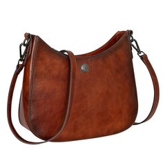 PRICES MAY VARY. Genuine Leather: Vegetable tanned-leather, made without chemical hazards, eco-friendly material. It is complemented with bronze hardware and more sturdy and soft microfiber light-colored lining. Size: The messenger bag measures 11.1’’(L)*9.05’’(H)*3.15’’(W), making it a lightweight and portable crossbody purse, with a stylish design suitable for daily wear, it's perfect for hanging out with friends, traveling, or everyday work. Multiple ways to carry: The leather purse comes wit Friends Traveling, Crescent Bag, Purses For Women, Trendy Handbags, Genuine Leather Purse, Brown Shoulder Bag, Bronze Hardware, Pocket Book, Small Purse