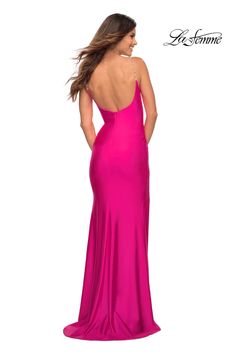 La Femme 30665 Dress | La Femme Dresses | Formal Approach Homecoming Evening Dress With Fitted Bodice, Fitted Pink Evening Dress With Back Opening, Sweep Train Dress For Homecoming, Neon Prom Dresses, Jersey Prom Dress, Plastic Dress, Prom Dress Stores, Prom Dress Styles, Designer Prom Dresses