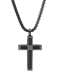 out of stock Black Cross Necklace With Box Chain, Pendant Necklace, Stainless Steel, Pendant, Black