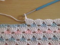 the crochet stitch is being worked on