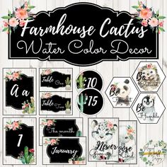 the farmhouse cactus watercolor color door sign is shown in black, white and pink