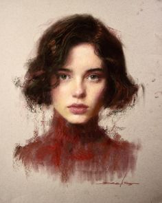 a painting of a woman with brown hair