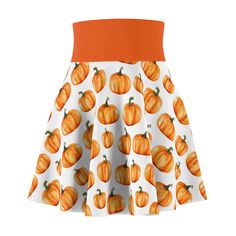 Seasonal Pumpkins Women's Skater Skirt -95% Polyester 5% Spandex -Versatile fit -Printed on care label in black color -White thread color -Assembled in the USA from globally sourced parts Autumn Artwork, Fall Artwork, Pattern Skirt, Cute Skirt, Cute Skirts, Care Label, Skater Skirt, Black Color, Color White