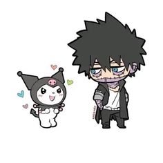 an anime character with black hair and a cat in front of him is looking at the camera