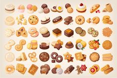 a large collection of cookies and pastries