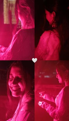 four different shots of a woman in pink light