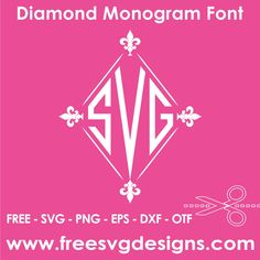 diamond monogram font with scissors on pink background