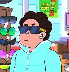 a cartoon character with sunglasses on his face