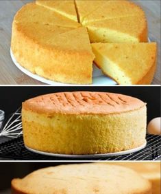 three different types of cheesecakes with one being sliced and the other being baked