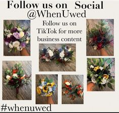 a collage of photos with flowers and text that reads follow us on social @ when uwed