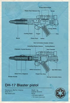 Star Wars: DH-17 (Blueprint) | By: Vespertin, via Flickr (#starwars) Star Wars Blaster, Sabre Laser, Septième Art, Graphic Design Blog, Star Wars Rpg, The Force Is Strong, Star Wars Movie, Love Stars