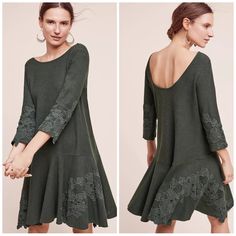 Anthropologie Maeve Sweater Dress. “Tiera Lace” Features Appliqu Flowers On Bottom Of Skirt And On Sleeves. Brand New With Tag Still Attached. Excellent Condition. Scoop Neck, Low Back. Dropwaist Silhouette. 3/4 Sleeves. See Photo For Product Description From Anthropologie Website. Fall A-line Dress With Lace Trim, Green Lace Trim Dress For Fall, Casual Fall Midi Dress With Lace Trim, Fall Midi Dress With Lace Trim, Fall Mini Dress With Lace Trim, Casual Fall Dresses With Lace Trim, Shift Dress For Fall Brunch, Fall Brunch Shift Dress, Casual Mini Dress With Lace Trim For Fall