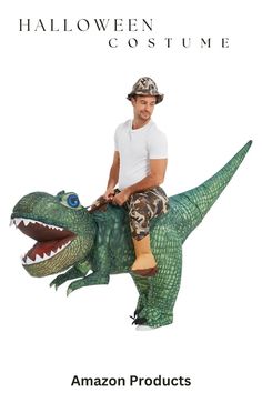 a man riding on the back of an inflatable dinosaur