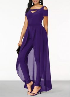 Color:Purple;Size:S;Size:M;Size:L;Size:XL;Size:XXL;Season:Summer;Package Contents:1 X Jumpsuit;Decoration:Cold Shoulder;Color Scheme:Purple;Fit Type:Regular;Sleeve&apos;s Length:Short Sleeve;Pattern Type:Solid;Neckline:Asymmetrical Neck;Clothing Length:Ankle Length;Washing Instructions:Hand Wash /Machine Washable;Composition:95% Polyester, 5% Spandex;Style:Elegant;Occasion:Office; Purple Jumpsuit, Short Sleeve Jumpsuit, Trendy Jumpsuit, Purple Fits, Off Shoulder Jumpsuit, Wedding Jumpsuit, Jumpsuit Elegant, Jumpsuit Outfit, Short Sleeve Jumpsuits