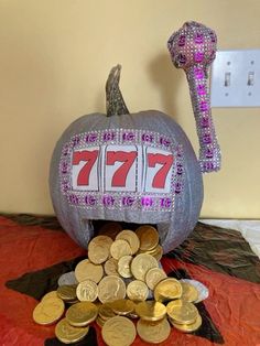 a jackpot and some coins on a table