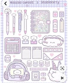 a sticker sheet with various items on it