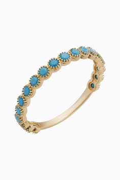 Dive into a turquoise oasis with our Oasis Ring. Crafted with 14k solid gold, 18 genuine turquoise stones are set with a vintage feel to to give this ring a modern, yet, forever look. Grab yours before it vanishes like a mirage! Metal: 14k Yellow Gold Dimensions: 3mm Wide Weight: 1.6 Grams (Includes Stones) Construction: 18 Genuine Turquoise Stones Origin: Crafted in Istanbul, Turkey Formal 14k Gold Turquoise Ring Fine Jewelry, 14k Gold Blue Turquoise Ring, Fine Jewelry Hallmarked Yellow Gold Turquoise Ring, Formal Gold Turquoise Ring, Fine Jewelry, Turquoise Multi-stone 14k Gold Jewelry, Genuine Turquoise, Turquoise Stone, Oasis, Yellow Gold Rings