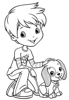 a boy sitting with his dog coloring pages for kids, free printable pictures to color