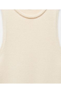 When sweater-dress season meets a sunny day, this is the one you'll what you'll want to wear. Crewneck Sleeveless 100% acrylic Hand wash, dry flat Made in Turkey Casual Cream Sweater Vest For Summer, Cream Summer Sweater Vest, Elegant Summer Knit Sweater Vest, Beige Knitted Sleeveless Dress, Beige Sleeveless Open Knit Dress, Sleeveless Beige Knit Maxi Dress, Beige Knitted V-neck Sweater Dress, Beige Stretch V-neck Sweater Dress, Sleeveless Sweater Dress