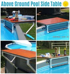 an above ground pool side table is shown