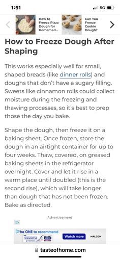 the recipe for how to freeze dough aftershap is shown on an iphone screen