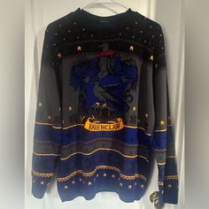 New! Harry Potter Christmas Sweater Ravenclaw Harry Potter Blue Sweater, Harry Potter Christmas Sweater, Harry Potter Sweater, Harry Potter Christmas, Xmas Sweater, Ravenclaw, Warner Bros, Christmas Sweater, Colorful Sweaters