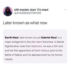 the text message was sent to darth maul on his twitter account, which he wrote