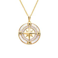 Ocean : Compass Necklace - 14kt Gold Vermeil MOP CZ - Ocean : Compass Necklace - 14kt Gold Vermeil MOP CZ Luxury Sterling Silver Compass Design Jewelry, Diamond Compass Design Round Jewelry, Luxury Sterling Silver Jewelry With Compass Design, White Gold Compass Pendant Jewelry, White Gold Compass Design Pendant Jewelry, White Gold Pendant With Compass Design, White Gold Pendant Jewelry With Compass Design, Round Diamond Jewelry With Compass Design, Anniversary Yellow Gold Compass Jewelry