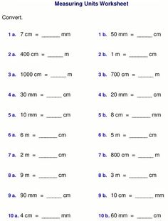 printable worksheet for measuring units with numbers and measurements in the form of letters