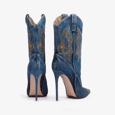 Southern Cowgirl High Heeled Boots - Blue / 8