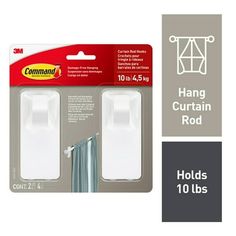 command hanging curtain rod holds 10'x 6 ', white or silver color - pack of 2