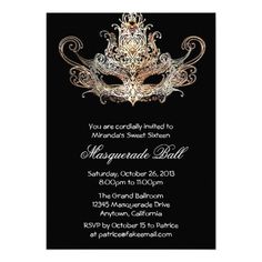 a masquerade mask birthday party invitation with red and black border around the edges