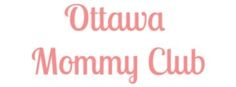 the words ottawa mommy club are in red and pink letters on a white background,