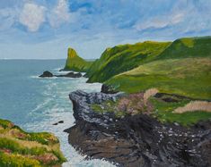 Emerald Waves Against Scottish Cliffs 40x60cm/15.7x23.6in Oil/canvas, Ready to Hang Coastal Landscape, Perfect for Home or Office Decor - Etsy