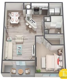 the floor plan of a two bedroom apartment with an attached kitchen and living room area