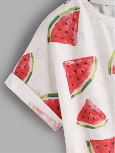 watermelon print t - shirt with short sleeves