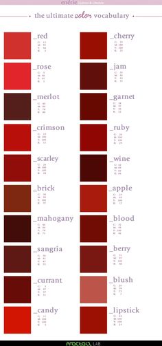 the color scheme for different shades of red