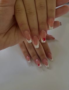 ★ Insta @Icynailzs French Acrylics With Design, White French Tip Nails With Star Design, French Tip Nails With Design On One Nail, Cool White French Tip Nails, Nails Star French Tip, French Nails With Star Design, Funky Nails French Tip, Summer Nails Coffin French Tip, White French Tip With Star Design